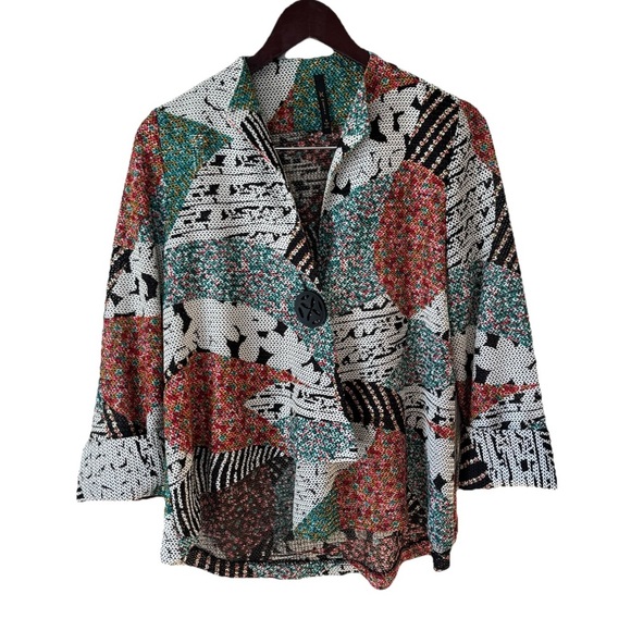 IC by Connie K Jackets & Blazers - IC By Connie K Asymmetrical Textured Multi-Print Jacket Women’s Sz S Lagenlook